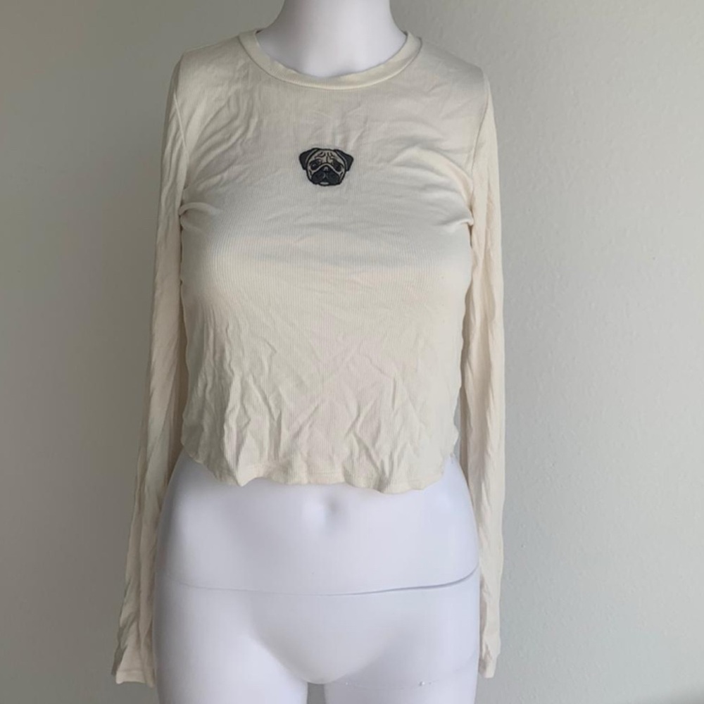Wild Fable Cream Long Sleeve Fitted Crop T-Shirt